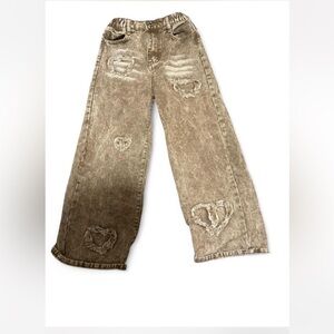 SHEIN Kids Brown Jeans with Heart Details Scandi Girl